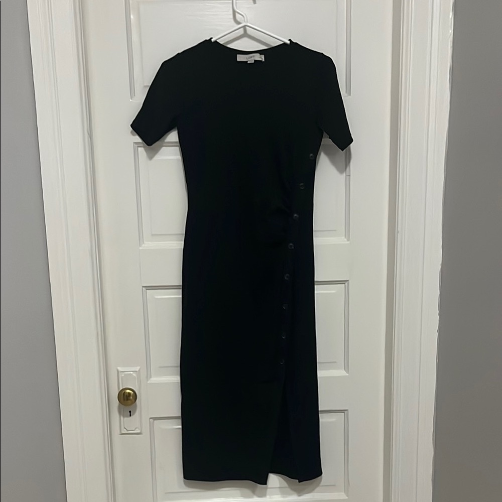 LOFT Black Sheath Midi Dress Crew Neck Short Sleeve